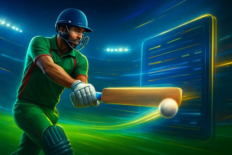 Cricket batter striking ball under stadium lights for sportsbook banner